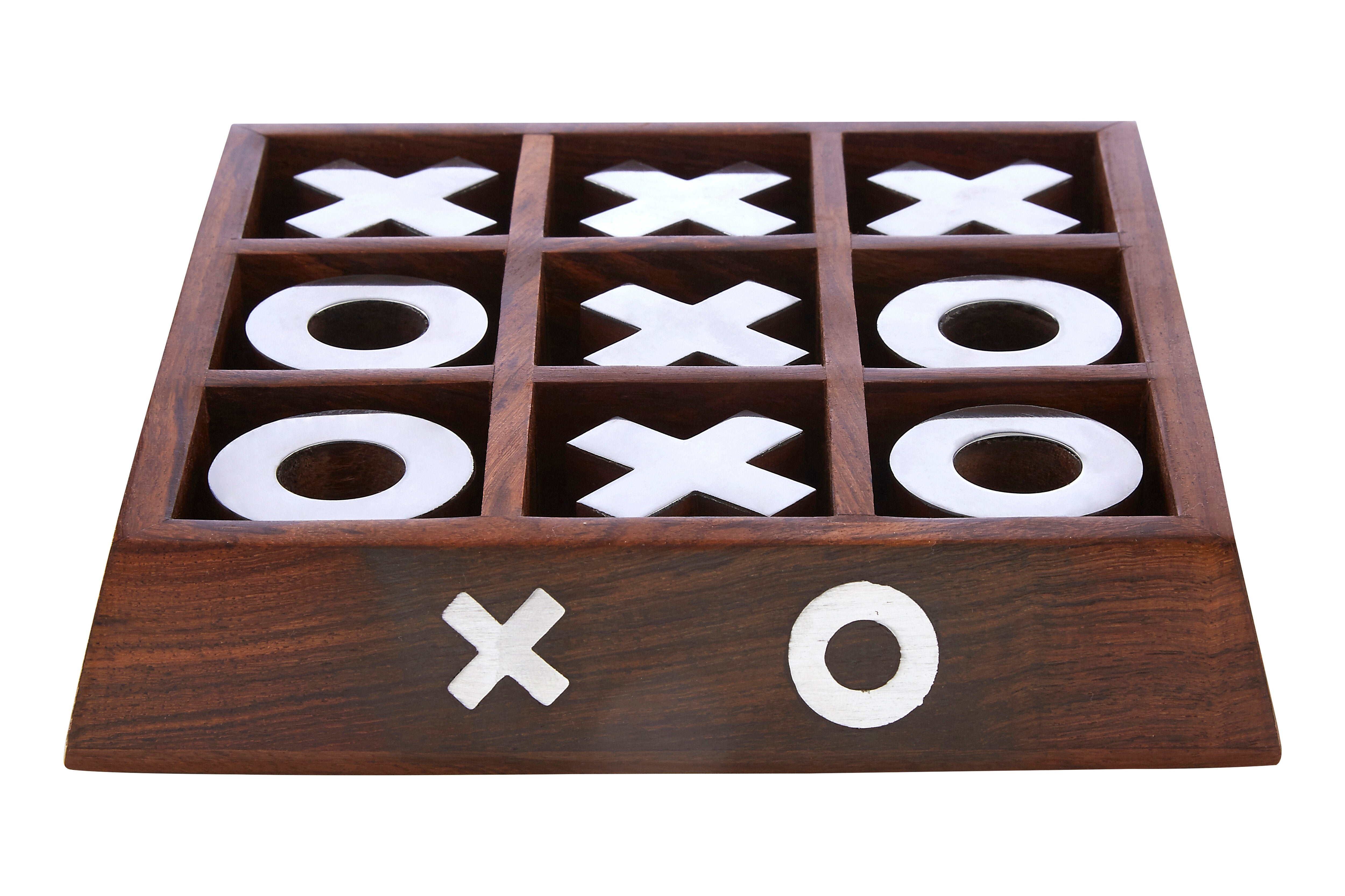 Terrence Games Sheesham Brown Wood Noughts & Crosses Game
